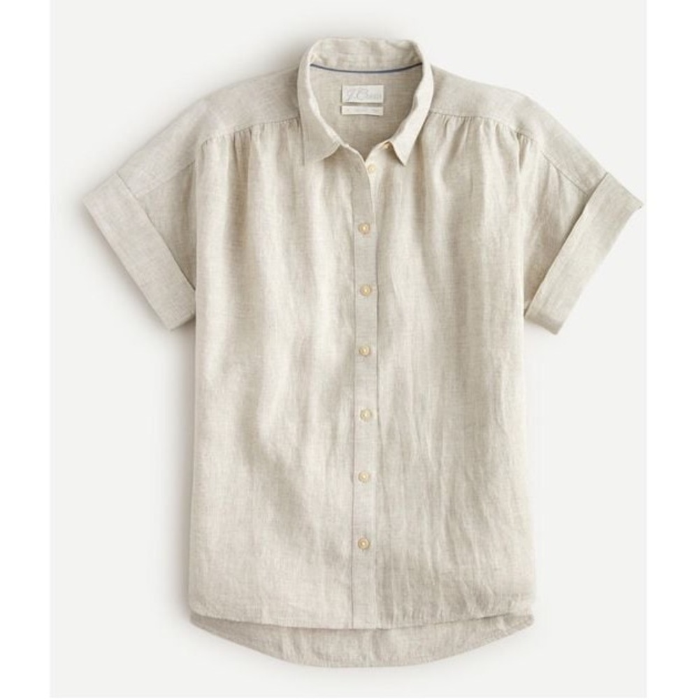 J.crew XXS baird mcnutt Irish linen button down tan short sleeve